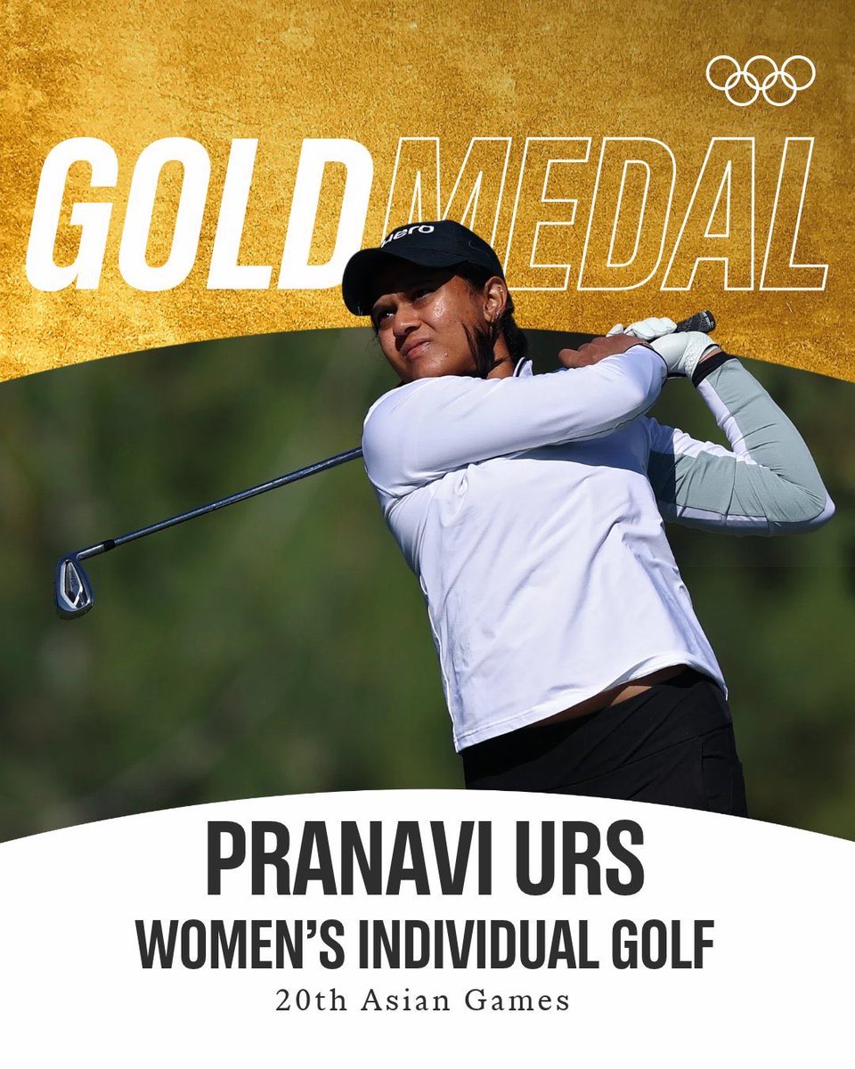 VSOMANNA_BJP's tweet photo. GOLD FOR INDIA!🥇

A historic moment for Indian golf!

Heartiest congratulations to Pranavi Urs on becoming the first Indian woman to win an individual Gold Medal in golf at the #AsianGames2026. https://t.co/YBBo5j7Mpq