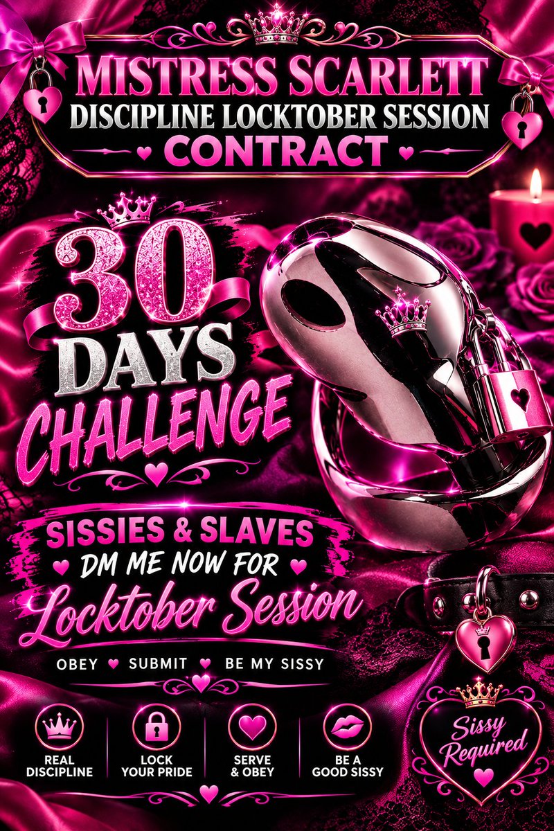 Domkayla05's tweet photo. 🔒 30 DAYS. ONE CONTRACT. TOTAL COMMITMENT. 🖤

Locktober is here. Sissies &amp; slaves ready to accept the challenge—DM me for your private Locktober session and details. Sign the contract, commit to the 30-day challenge, and prove your dedication.

📥 DM
https://t.co/5XzYHvQNhc https://t.co/ZFqAg9Sndx