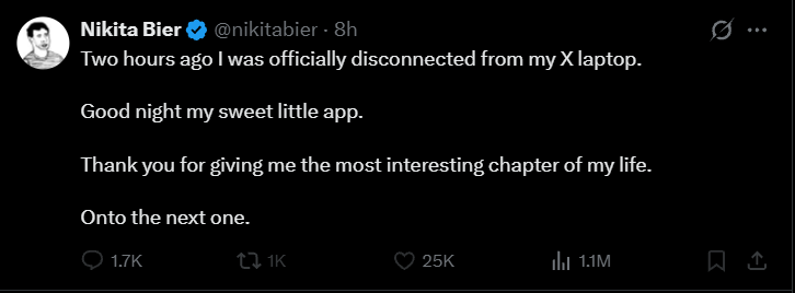 DegenCapitalLLC's tweet photo. Nikita Bier has fully departed X.

To celebrate this blessing to the crypto community.

Ill be giving away $300.

$100 x 3 followers in 10 hours.

Thank you god. https://t.co/TDYm6YTYlR