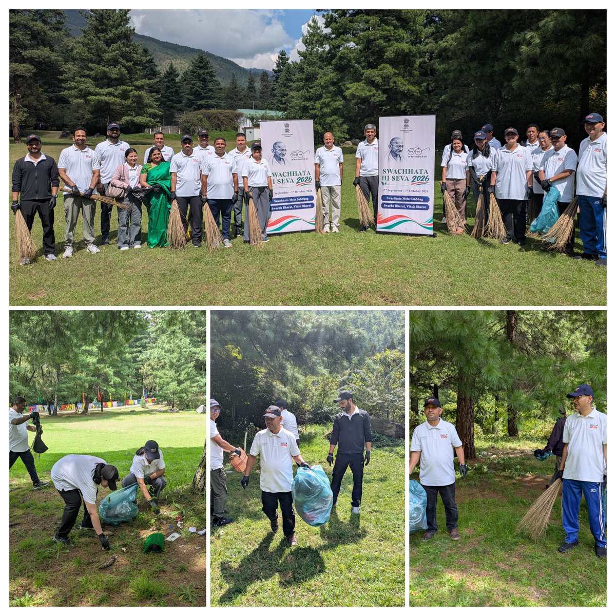 Indiainbhutan's tweet photo. Swacchata Hi Seva

As part of Seva Pakhwada (Service Fortnight) 2026, Embassy of India, Thimphu members carried out a cleanliness drive across the India House Estate complex.

#sevapakhwada #swacchatahiseva 

@MEAIndia @IndianDiplomacy @IndiainBhutanCG @DDNewslive @PBSHABD @airnewsalerts