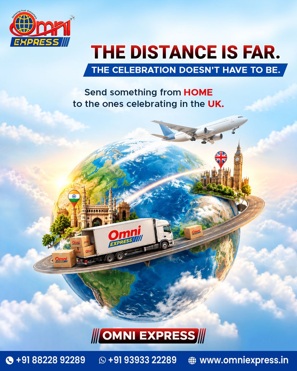 OmniExpressIND's tweet photo. No distance is too far when it comes to sharing love and celebrations. 
Send your gifts and special moments from India to the UK with Omni Express—bringing loved ones closer, one delivery at a time.
📞 +91 88228 92289

#OmniExpress #InternationalCourier #IndiaToUK #UKCourier https://t.co/MAqgB9RKmL