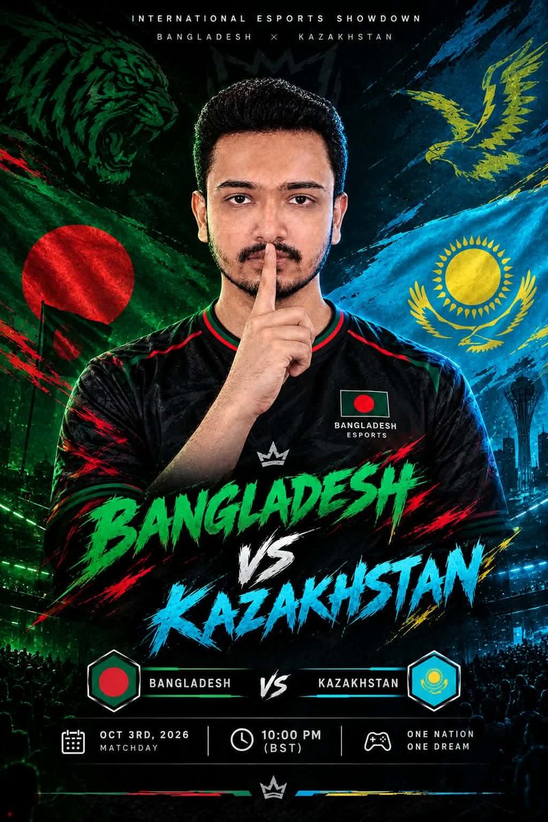 TeamBanglaCr's tweet photo. MATCHDAY 🇧🇩

we're stepping into the arena for our big debut. Let's do this!
AMRA KORBO JOY!!

🏆 @CR_Supremacy
🎯 ROUND 1
🆚 Kazakhstan 🇰🇿
⏰ 22:00 BST 🇧🇩

#ClashWithStyle #teambanglacr https://t.co/BbpedF3hHe