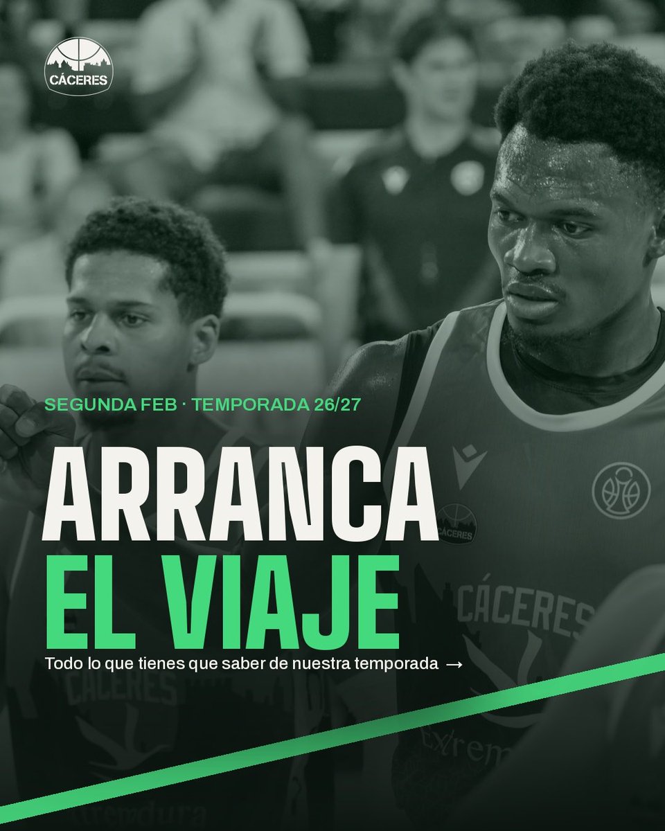 Caceres_Basket's tweet photo. 🚀 Arranca el viaje.

Los nuestros, 13 compañeros de viaje, 26 paradas y el regreso del derbi extremeño, 35 años después.

Gracias a patrocinadores, instituciones y socios fundadores 💚

Mucha suerte a todos los equipos. Primera parada: domingo 4, 12:00, en Toledo 🏀 https://t.co/JRqDDWS3dv