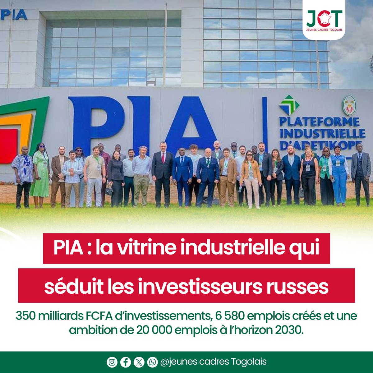 JeunesCadresTog's tweet photo. La #PIA a accueilli une délégation russe dans le cadre de la Commission mixte #TogoRussie.
Forte de plus de 350 milliards FCFA d’investissements et de 6 580 emplois directs créés en 5 ans, la plateforme a mis en avant ses atouts pour de futurs projets et partenariats industriels https://t.co/5Y3oF5v2TD