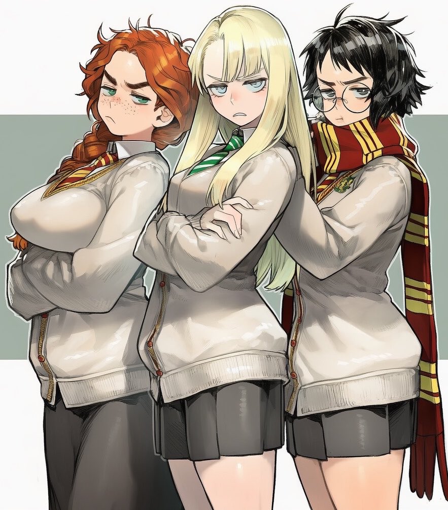 Fanjook's tweet photo. 【 Ron × Draco × Harry 】

  but make it girl mode. ✨

#malfoid  #malfoy #harrypotter https://t.co/I8RxygGdWh