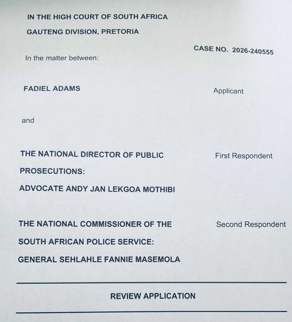 Abramjee's tweet photo. COURT PAPERS SERVED ON SUSPENDED NATIONAL POLICE COMMISSIONER

Court papers have been served on suspended National Police Commissioner Lt Gen Fannie Masemola.

MP Fadiel Adams is bringing an urgent review application challenging the NPA’s decision concerning the criminal charges against Masemola in connection with the multi-million-rand tender awarded to businessman Vusi “Cat” Matlala.

It is understood that the sheriff served the papers on Masemola yesterday. A family member signed for the documents.

The National Prosecuting Authority (NPA) is cited as a respondent in the application.

The urgent application seeks a judicial review of the NPA’s decision.
