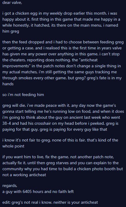 TheCSTimes's tweet photo. Going Viral on Reddit: u/Forbesh22 wrote a humorous open letter to Valve 😭 https://t.co/gpxue1Lph2