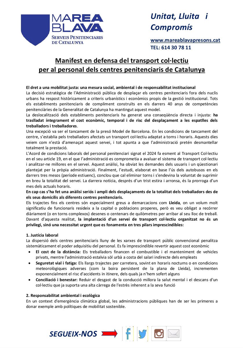 MBPresons's tweet photo. Aquest és el debat!!!

Transport col·lectiu per tots els treballadors penitenciaris!! https://t.co/hLFYd3Kat6