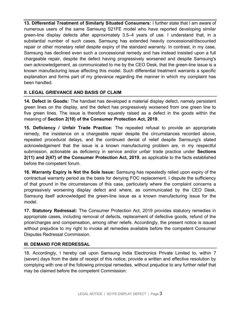 DeepakMeena_76's tweet photo. LEGAL NOTICE against the green line issue for S21FE.
@SamsungMobile @Samsung @SamsungIndia @Samsung https://t.co/LBn2F15MWt