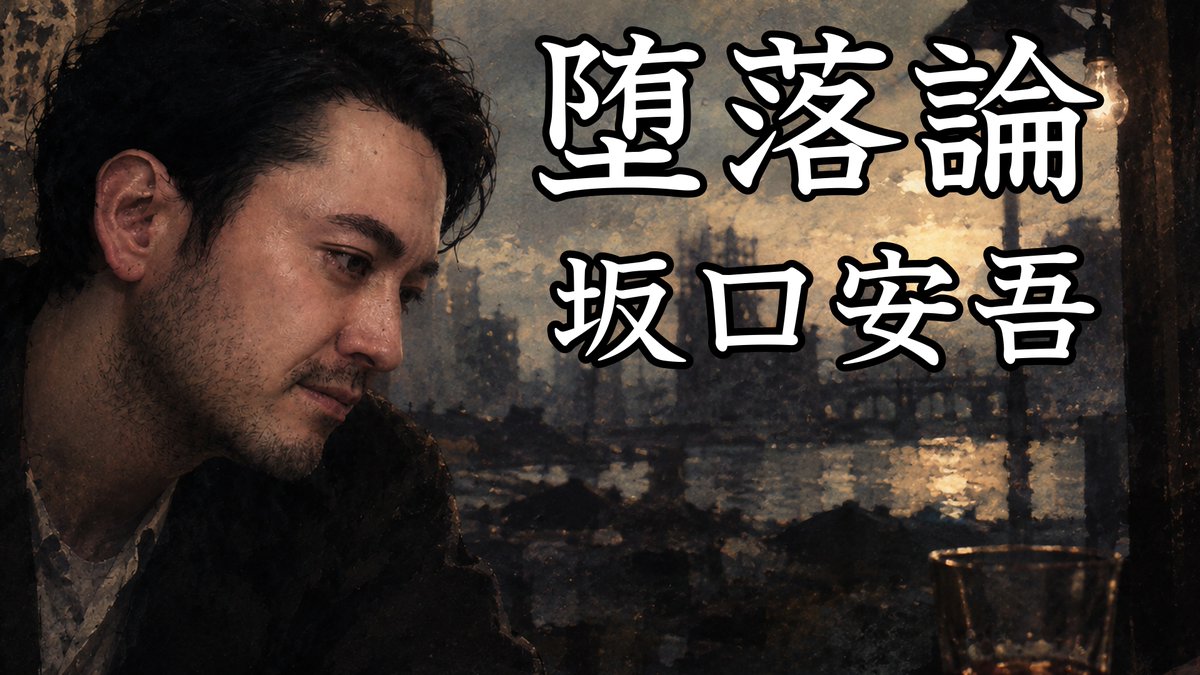 SimonNishiwaki's tweet photo. 【朗読】坂口安吾『堕落論』（原文字幕付）
https://t.co/LblCXZRx0A

戦争に負けたから堕ちるのではないのだ。人間だから堕ちるのであり、生きているから堕ちるだけだ。だが人間は永遠に堕ちぬくことはできないだろう。なぜなら人間の心は苦難に対して鋼鉄の如くでは有り得ない。

#朗読 #坂口安吾 https://t.co/tr5LOXOwpD