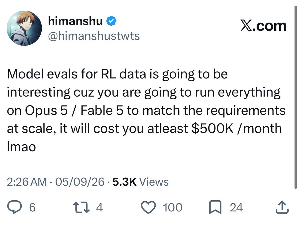 himanshustwts's tweet photo. “Spent $50k yesterday benchmarking 40 long horizon coding tasks”

Taps the sign! https://t.co/MVflyaiXI4