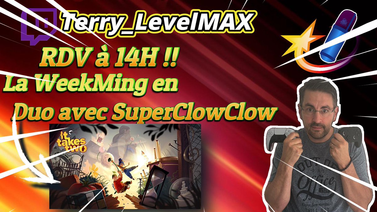 Terry_LevelMAX's tweet photo. Rdv à 14h #laweekming On continue #ittakestwo avec SuperClowClow !! Alors ? Amie ou ennemi?
La réponse tout à l’heure !!!
https://t.co/uYBntNr9GG
https://t.co/Jp4gvSfyIa
#twitch #jeuvideo #gaming https://t.co/bcwuE8NxWl