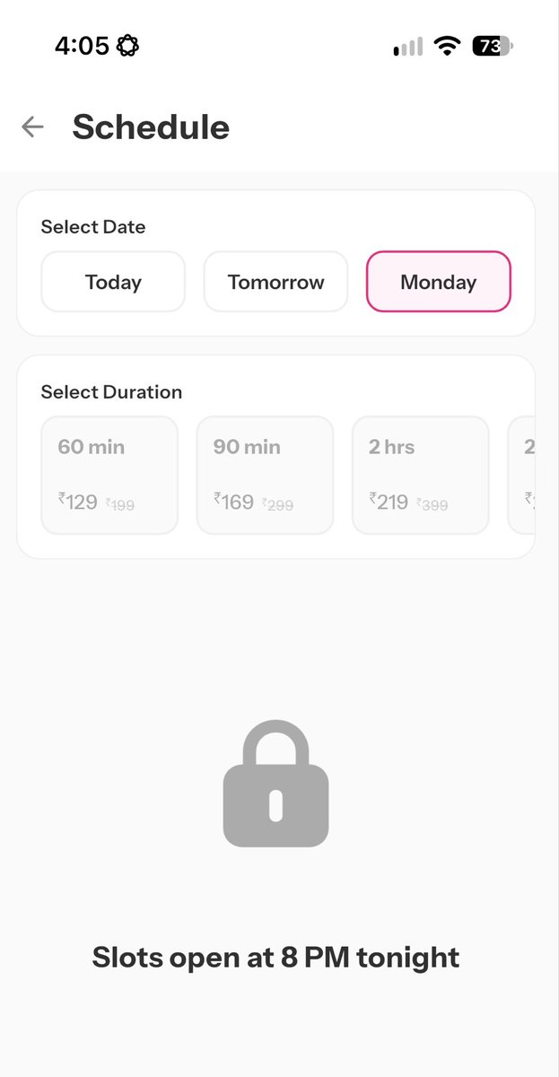 nilaysheth14's tweet photo. @SnabbitCares why is Monday booking available on my mom’s account, while my account shows “Slots open at 8 PM tonight”? Both screenshots were taken at the same time. Is slot availability different for different users? https://t.co/MGewT7eBkB