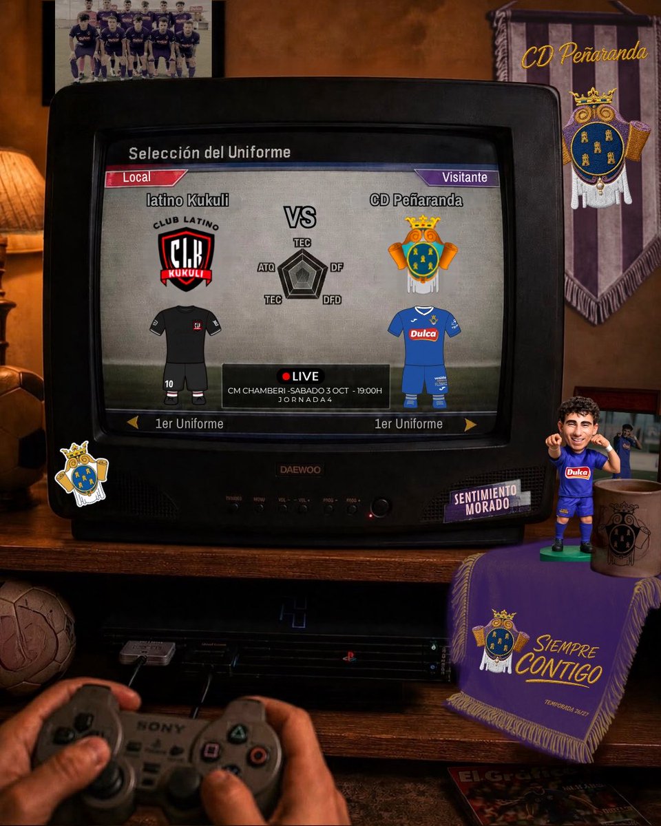 CDPearanda's tweet photo. 🎮 ¡MATCHDAY! | JORNADA 4 ⚽️
Mandos listos y uniforme preparado para visitar a Latino Kukuli 💪💜
🆚 Latino Kukuli vs CD Peñaranda
🏟️ CM Chamberí
⏰ 19:00 h
¡A por los 3 puntos fuera de casa! 🔥
#CDPeñaranda #Jornada4 #SentimientoMorado https://t.co/B2tbLeSdYC