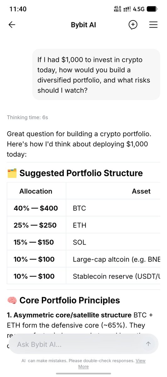 0x_Abdull's tweet photo. π₯ My Bybit AI just built a $1,000 crypto portfolio and broke down the risks. What would you ask Bybit AI? π
#BybitAIPromptShowOff @BybitAfrica https://t.co/Mk1nr1NIuJ