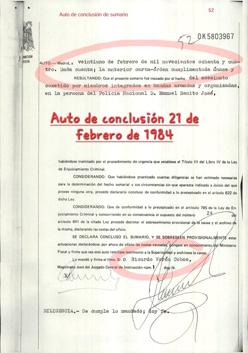 ConsuorF's tweet photo. 1. Javier, participó en nuestro proyecto de investigación de estudio de sumarios sin resolver, llevado a cabo por un abogado penalista. El informe que hizo después de analizarlo es demoledor. Un sumario que solo consta de 53 folios, en la que los jueces que intervinieron, el de Portugalete y posteriormente el juez nada ilustrísimo y muy PREVARICADOR además de corrupto, Varón Cobos, que no se nos olviden tampoco los fiscales, ninguno de ellos ordenaron la práctica de NINGUNA prueba. Pese a los testigos que había, que los terroristas eran un hombre y una mujer, pocos comandos tenían una mujer en esa zona en ese momento, a que se recogieron dos vainas procedentes del arma con la que le asesinaron que fueron remitidas al Gabinete de Balística de la Policía Científica de Bilbao. Pese a todo ello, el indeseable Varón Cobos y su fiscal no esperaron ni reclamaron dicho informe de balística, no ordenaron NINGUNA prueba, solo como hacían habitualmente se apresuraron a archivar el procedimiento.
La JUSTICIA de este país ha fracasado rotundamente con las VT especialmente con las de ETA. Casi la mitad con cero justicia, como Manuel y casi siempre por culpa de jueces y fiscales con nombres y apellidos.
@PoderJudicialEs
#NoCreoEnLaJusticiademuchosJueces
