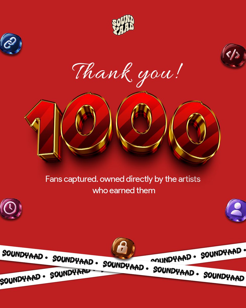 soundyaad's tweet photo. 1K FANS CAPTURED! 🎉❤️ 

This is not just a number. It’s a community of genuine fans artists can actually reach. 

Thank you for building this with us 🫶

#Soundyaad #1000Fans #GrowYourFanbase https://t.co/CsEpOXJWz9