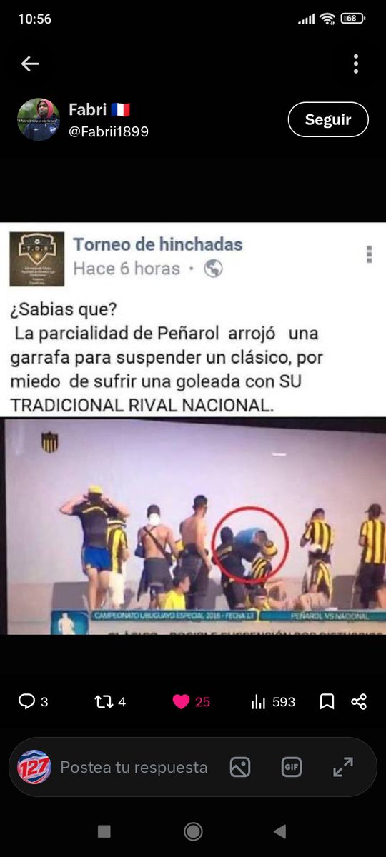 burgueno75116's tweet photo. Muchas gracias por el centro gallina descerebrada: 
"... expulsados por Nacional ..."

Que una hinchada en forma premeditada genere incidentes para hacer suspender un clásico no se vuelve más.
La mancha más grande de una hinchada garca. https://t.co/m7woIxHb9D
