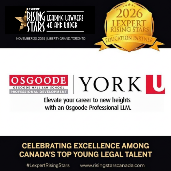 Lexpert's tweet photo. Osgoode Professional Development joins as Education Partner for the 2026 Lexpert Rising Stars, celebrating Canada's top young legal talent. November 20 in Toronto.
https://t.co/bFdQq88p5W
#LexpertRisingStars #legalindustry #OsgoodePD #legaleducation https://t.co/RRqq5Z5Svc