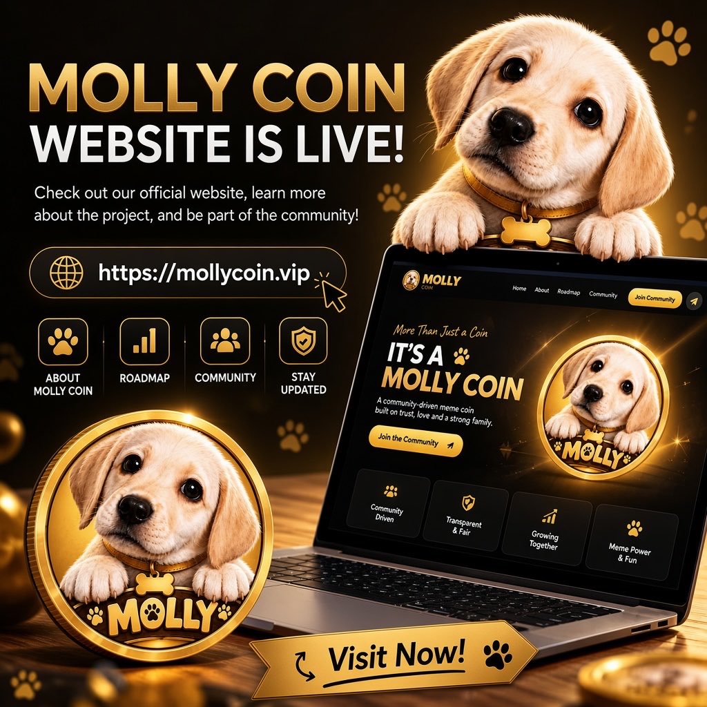 DevMollycoin's tweet photo. Our first version of the official website is now live!  Explore the project and learn more about $MOLLY 
This is just the beginning — more updates coming soon. Thank you for being part of the journey! 🐶💛
https://t.co/kkMftvp7iq https://t.co/EaGQuVFhxp