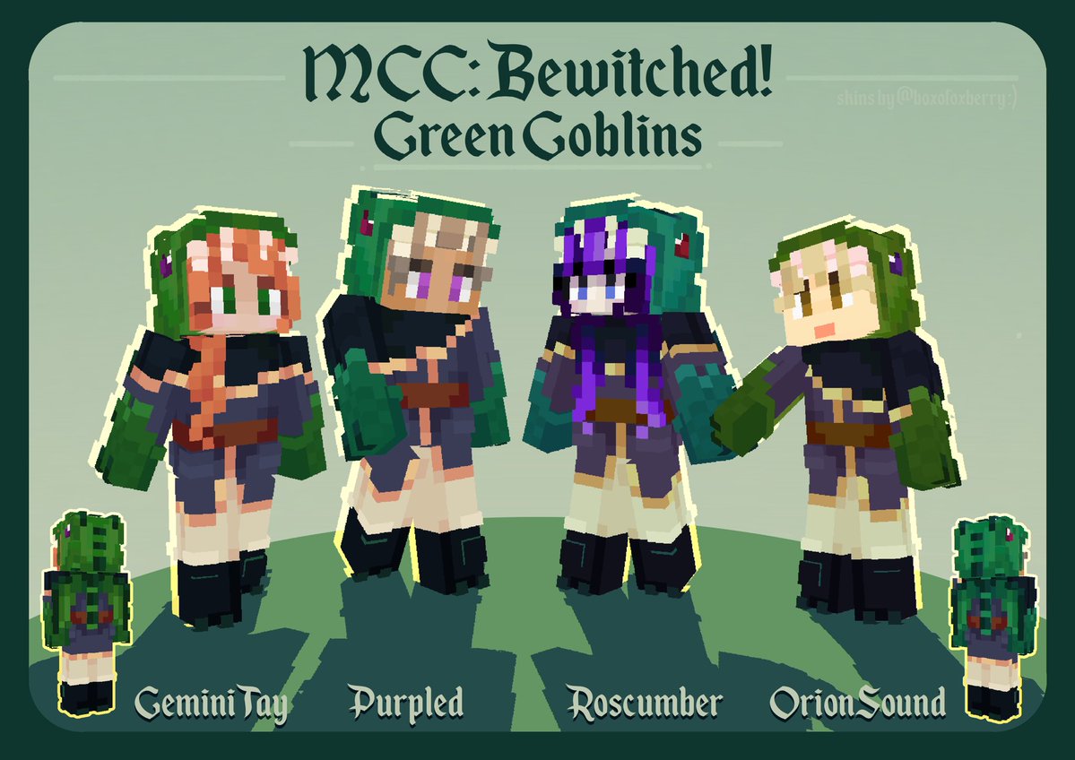 boxofoxberry's tweet photo. MCC: Bewitched - Green Goblins!

first time making mcc skins... what a group of devious fellas!!

[ untag in replies! / downloads below ]
#mccskins https://t.co/Ei7wNPBNVS