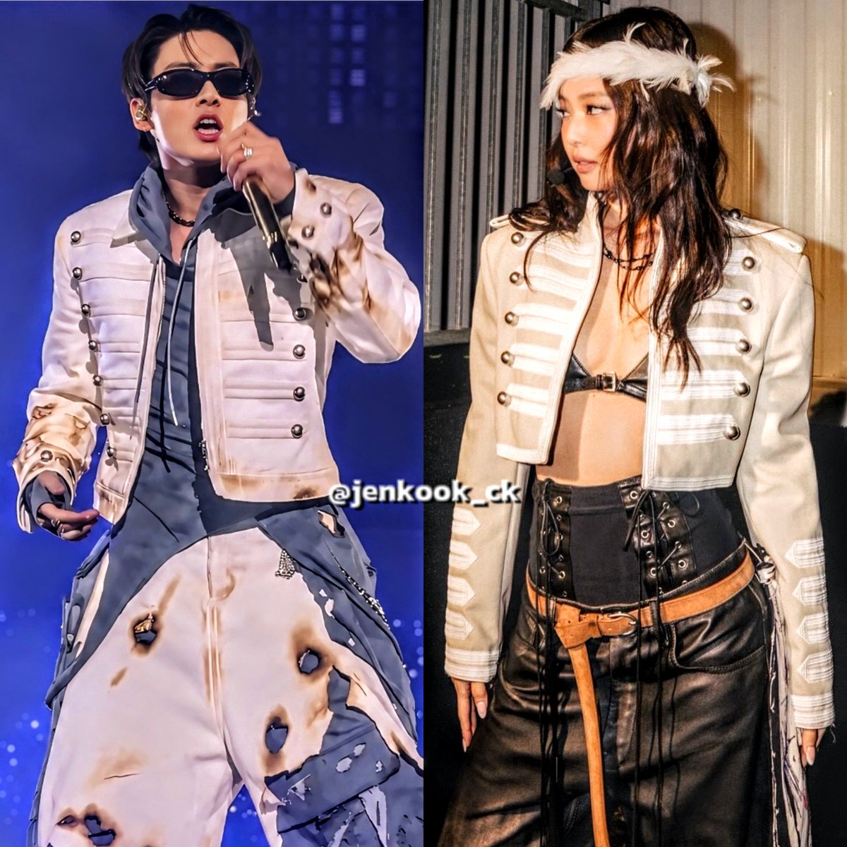 jenkook_ck's tweet photo. OMG, their tops look so similar 😭🤍

Jennie Kim Lollapalooza 2026. Chicago X Jungkook Bogotá Live D2 ( Jungkook at the BTS WORLD TOUR 'ARIRANG' concert in Colombia ) 
#Jungkook #Jennie #jenkookforever 
#jenkook_ck #jenkookforever #jenkook #jenkookedit #ninikook #jenkookshipper https://t.co/46wuxrDIhW
