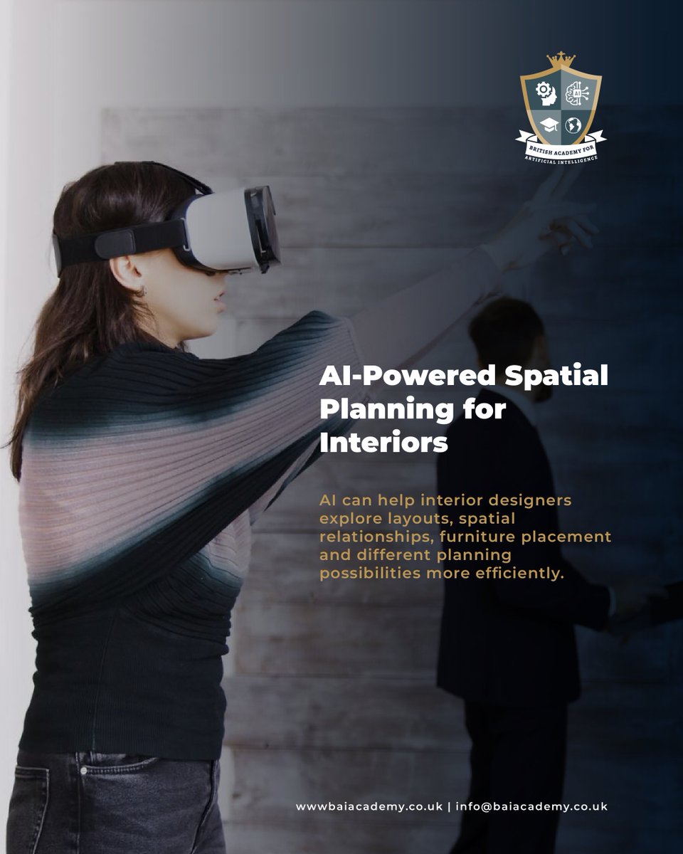 BaiAcademy's tweet photo. AI supports interior designers with smarter layouts, furniture placement and design decisions while keeping creativity at the centre.
Explore AI training:
https://t.co/9R9EkGqPuV
#AI #InteriorDesign #AITraining #SpatialPlanning #DesignTech https://t.co/gPojeQfYML