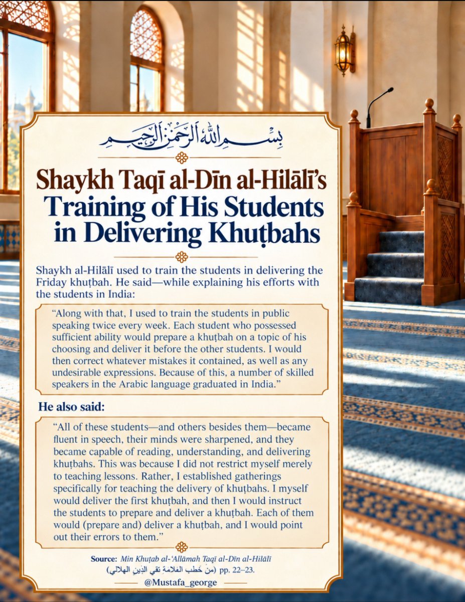 Mustafa_George's tweet photo. A scholar teaching his students how to prepare for and deliver khutbahs (Friday sermons) https://t.co/DQkneij7ag