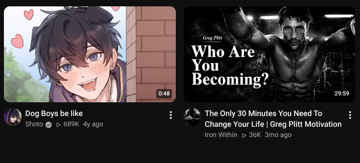 ElGoob3's tweet photo. the duality of my youtube feed https://t.co/2Bwt98bZJQ