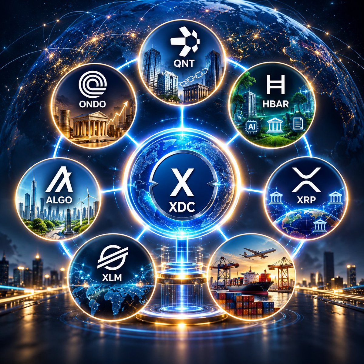 ByteCortex0's tweet photo. All it takes is ONE. 

QNT • HBAR • XRP • XDC • XLM • ALGO • ONDO

Different missions, same bigger thesis: institutional adoption of DLT is coming.

XDC sits at the center of the trade finance opportunity.

#XDC #RWA #TradeFi https://t.co/28wOcsnvks