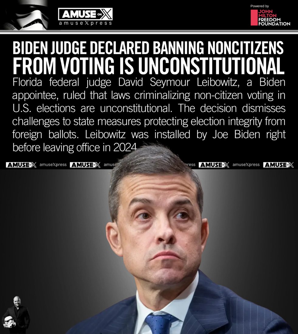 amuse's tweet photo. LAWFARE: Biden judge declares banning noncitizens from voting is unconstitutional. Come on, people, it is time to start impeaching some judges.