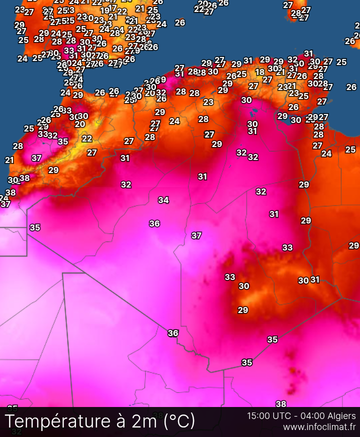 MeteoMosta68162's tweet photo. درجات الحرارة تحت الظل في الجزائر المسجلة على ساعة 16:00 عصرا 🇩🇿🌡️👇 https://t.co/gzuMrTDqrw