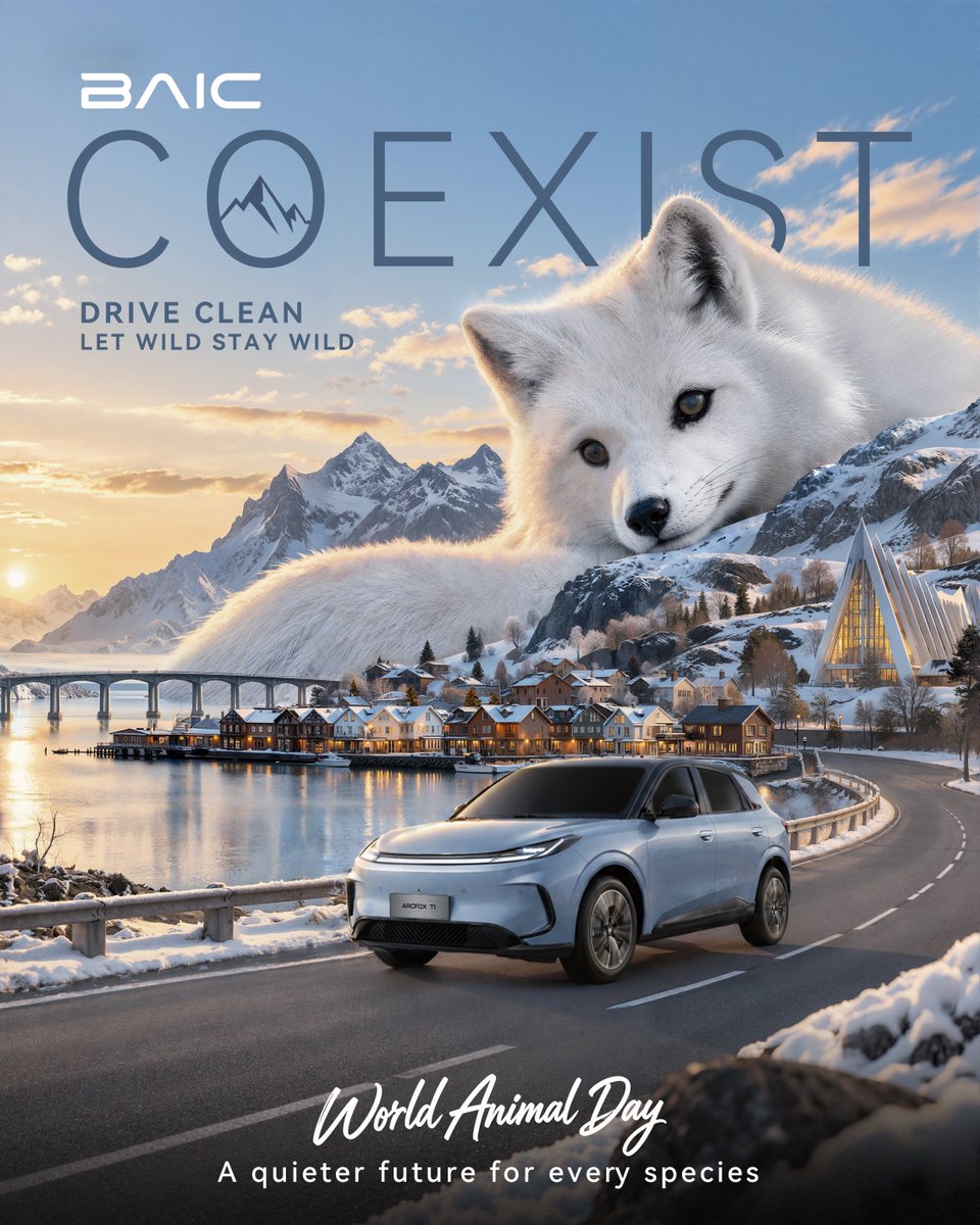 baicglobal's tweet photo. The way belongs not only to us.
It belongs to every wing, every paw, every forest and every life that shares this planet. On World Animal Day, BAIC moves forward with a kinder vision of mobility.

#BAIC #YOURWISHOURWAYS #ARCFOX #STELATO #WorldAnimalDay https://t.co/ryqirCFqMD