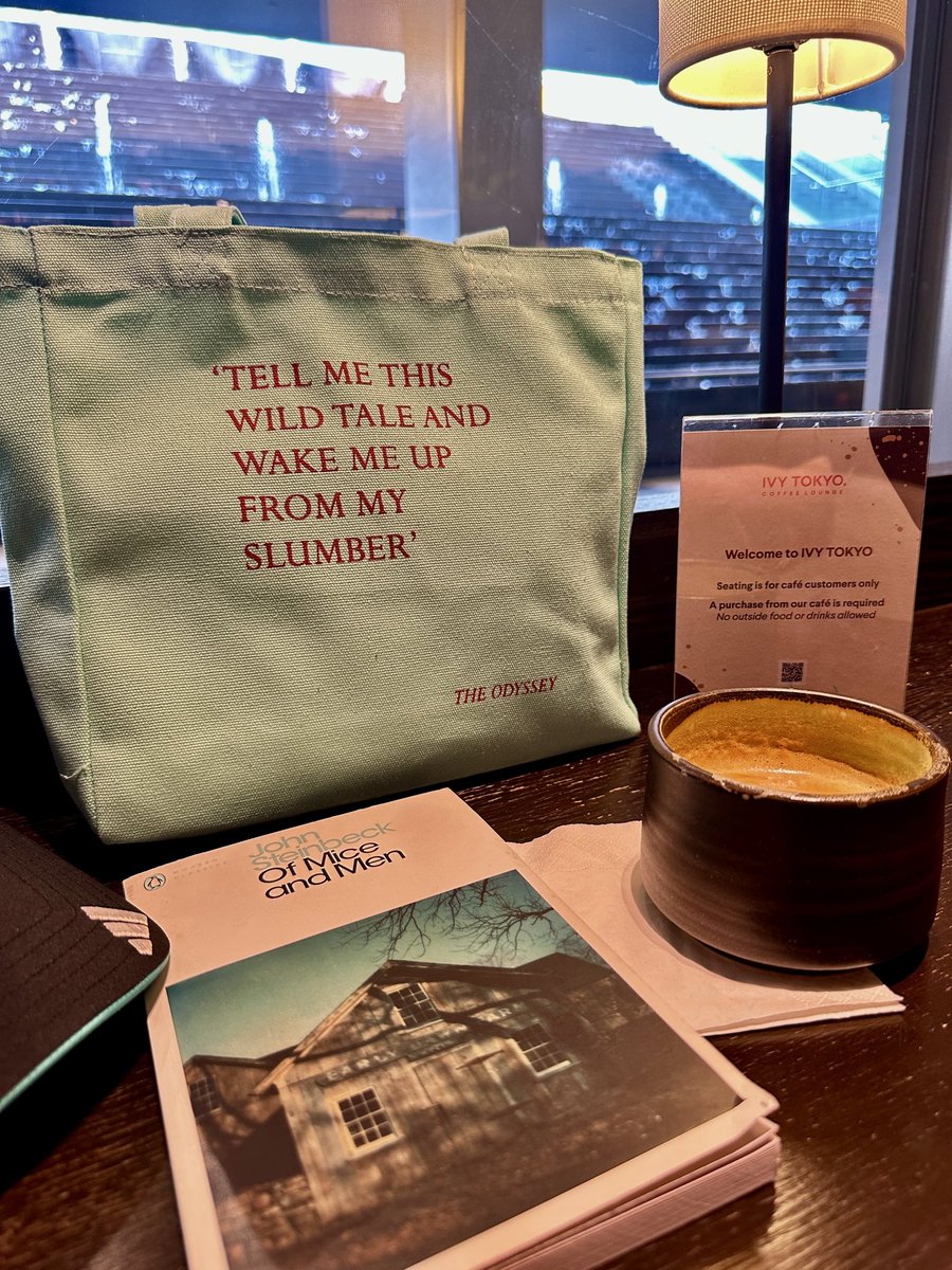 queencastles777's tweet photo. Tsutaya Books was such a nice little find today Got lost in the shelves, had coffee with Steinbeck, and forgot about the outside world for a while. #booktwt

Current physical read: 
Of Mice and Men - John Steinbeck