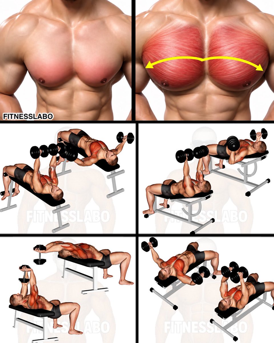 fitnesslaboX's tweet photo. ✅ Build a Bigger, Fuller Chest With These 4 Moves
① Dumbbell Decline Twist Fly
② Dumbbell Incline Twist Press
③ Dumbbell Pullover
④ Dumbbell Fly
3 sets × 8–12 reps
#ChestWorkout #DumbbellWorkout #ChestDay #MuscleGrowth #Bodybuilding #FITNESSLABO https://t.co/kQOYbZDtAP