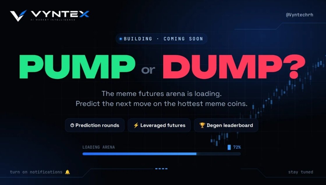 Vyntexxrh's tweet photo. Pump or dump? 🟢🔴

Something is loading for meme season .
The meme futures arena.

- Prediction rounds on trending memes
- Leveraged long &amp; short 
- Degen leaderboard

We're building.
Coming soon.

Turn on notifications 🔔 https://t.co/VkmF61XVcK