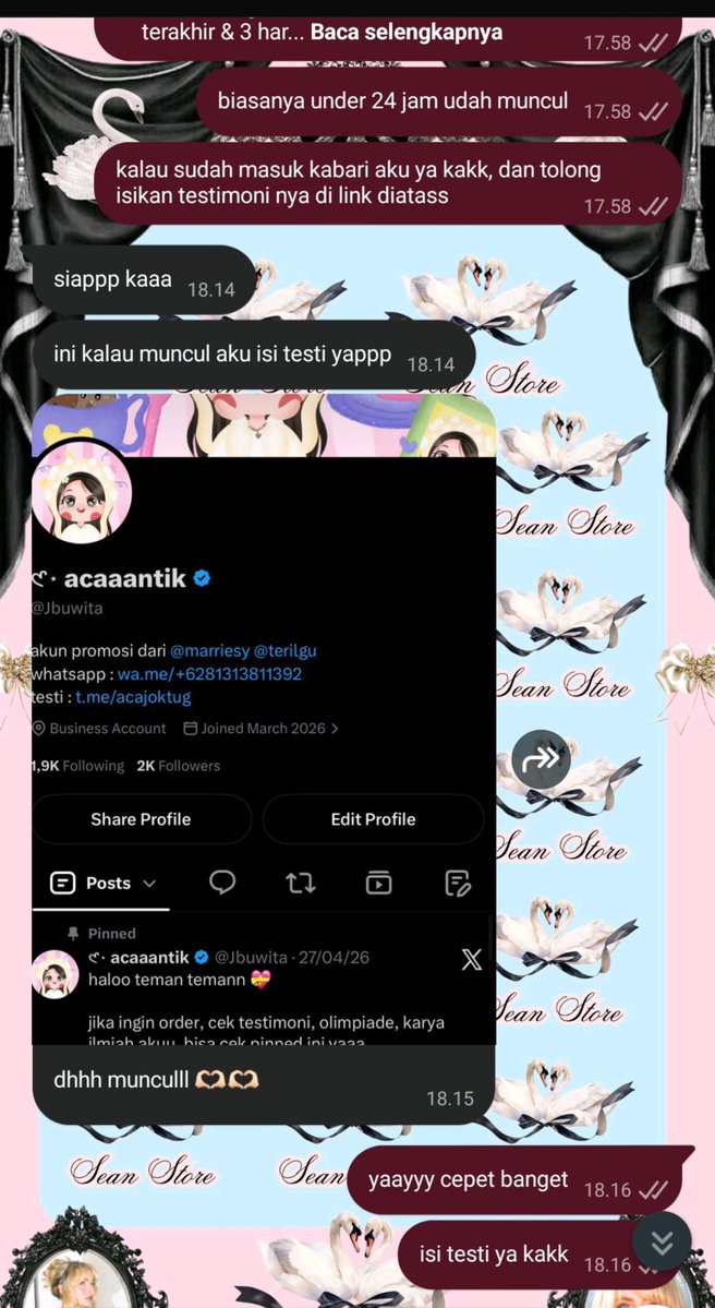 seansoang's tweet photo. 𓊆ྀི  𝒦ℯ𝒹𝒶𝒾 𝒮𝓌𝒶𝓃 𓊇ྀི
——————— • • 
testimoni jasa cenblue by @seansoang 💗🦢

10 - cemblue langsung masupp under 20min https://t.co/TPNNi8fP7L