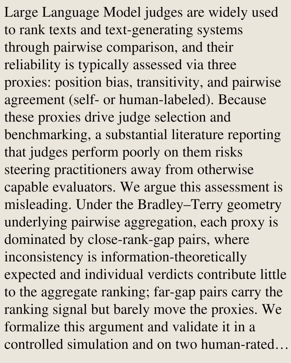 HEI's tweet photo. Pair Difficulty Matters: Rethinking Pairwise LLM-as-a-Judge Evaluation and Consistency

Bruno Brocai, Maria Becker
https://t.co/AfVJdtUJ9E [𝚌𝚜.𝙲𝙻] https://t.co/ZOEkXYlppt