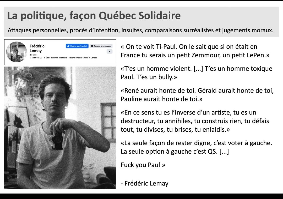 JoceArch's tweet photo. À toi qui publies chaque jour pour diaboliser une personne comme PSPP.

C’est toi qui es inquiétant pour notre société et le vivre-ensemble…

Soit tu affiches 0 au score de l’intelligence émotionnelle, soit tu es profondément malhonnête.

De toute façon, tu vois bien que tu n’inspires personne…

Ceci ne concerne pas seulement M.Lemay.

#ViveLeQuébecLibre
#Québec #PolQc

Merci à @Gilbro2010 pour le visuel.