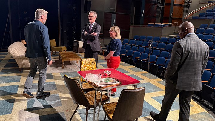 GregMcLeanYYC's tweet photo. 1/2: I toured the Vertigo Theatre at the base of the Calgary Tower with new Executive Director Breanne Harmon, Artistic Director Jack Grinhaus, and past chair Misheck Mwaba (also President of Bow Valley College). https://t.co/khNzTFfjm6