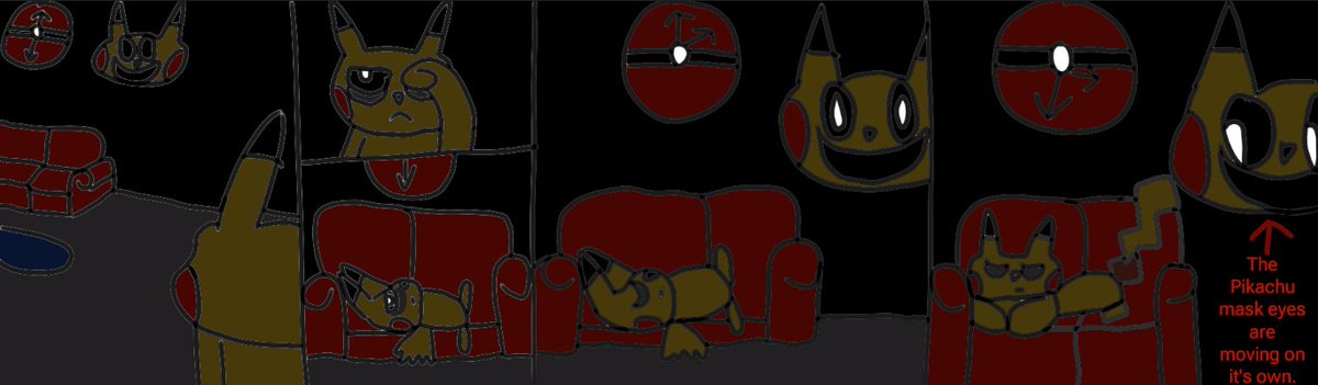 Manman01022004's tweet photo. It was 12am midnight, Pikachu was really sleepy he was going back upstairs to his bedroom but decided to go the basement with the lights off. He had the balls to do so as if he didn't give a frick about it. https://t.co/H3KpcPDg8h