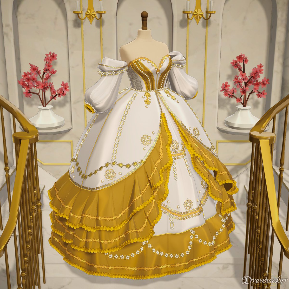 sarbearokami's tweet photo. Decided to knock out the 50m trim achievement with adora's coronation gown. I love the pearl chain a bit too much #dressmaker https://t.co/SqYw2qTRGm