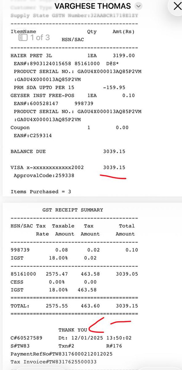 varghesevts's tweet photo. @IndiaHaier ₹3,039 geyser bought in Jan 2025. Less than 2 years later, I had to spend ₹2,250 on repairs/parts — nearly 75% of the product cost! 🤦‍♂️
I’ve used V-Guard &amp; Luker products for 7–8 years without such issues. Is this the quality you sell to customers? pls look into this https://t.co/zyBeslmNYd
