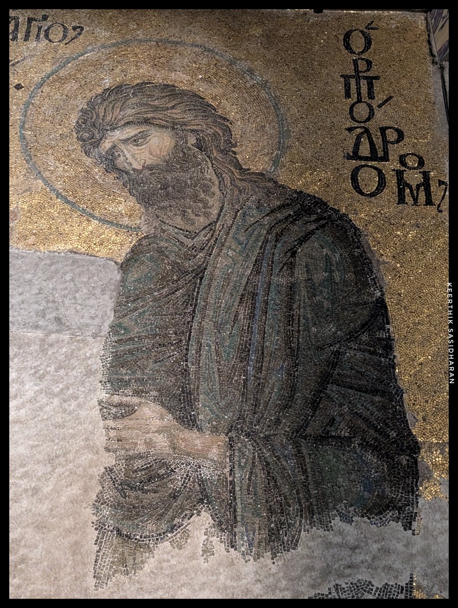 KS1729's tweet photo. the Deësis mosaic, Hagia Sophia, Byzantine mural from the 13th century, with Christ Pantocrator, flanked by the Virgin Mary and John the Baptist. https://t.co/YY0Ha4rCYT