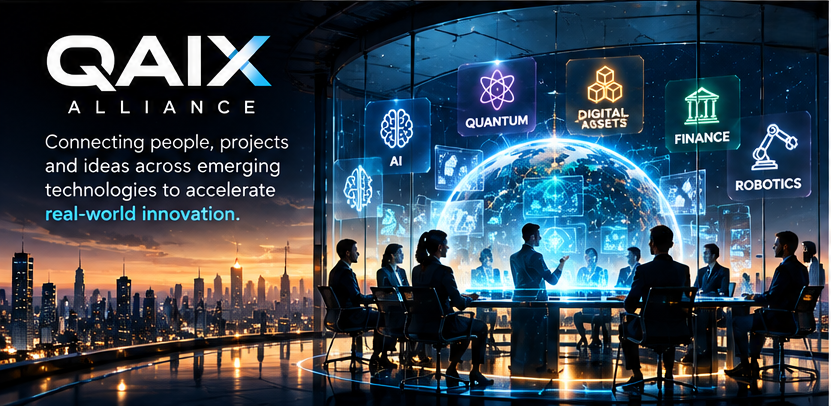 GridCognitive0's tweet photo. The world is moving toward a convergence of #AI, Quantum, Digital Assets, Finance &amp; Robotics.

#QAIX Alliance is focused on bringing these technologies together to build the next generation of digital infrastructure. https://t.co/zQlKv4lxKa