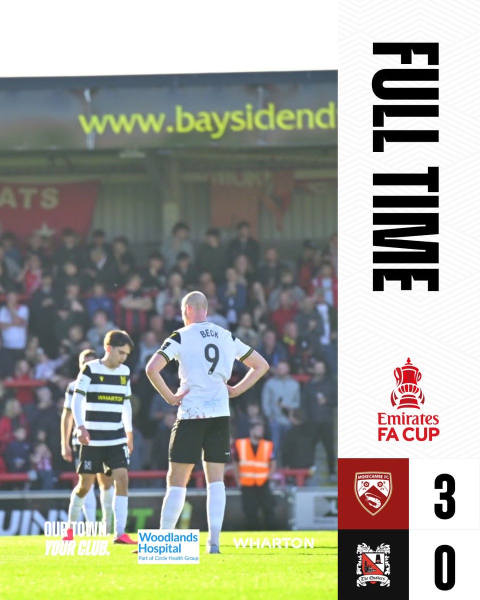 Official_Darlo's tweet photo. ⏰ 𝗙𝗨𝗟𝗟 𝗧𝗜𝗠𝗘

The Quakers exit The FA Cup. Thanks for your support this afternoon.

#WeAreDarlo⚫️⚪️ https://t.co/B07xiXcsfn