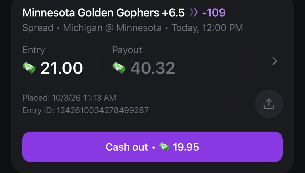 illuskr8bets's tweet photo. EARLY CFB FREE PLAY

Minnesota +6.5

Michigan @ Minnesota 12pm

#Gambling𝕏 https://t.co/BZSRvgZFRv