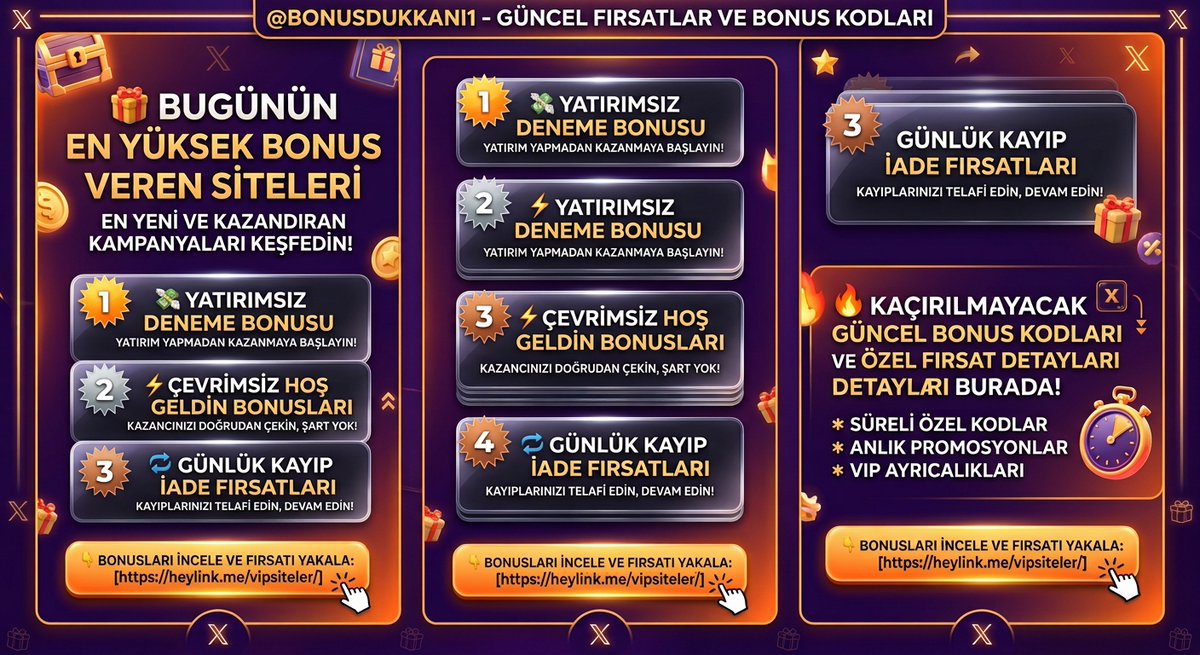 bonusdukkani1's tweet photo. 🎁 Bugünün En Yüksek Bonus Veren Siteleri ve Güncel Promosyon Listesi!
💸 Yatırımsız Deneme Bonusu
⚡ Çevrimsiz Hoş Geldin Bonusları
🔥 Kaçırılmayacak güncel bonus kodu ve özel fırsat detayları burada!
🔗 https://t.co/jCIlqEHxzs
#Bonus #DenemeBonusu #Promosyon  #DenemeBonusu2026 https://t.co/r6po2Mlg73
