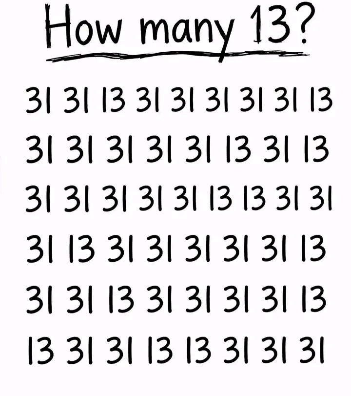 sentatvmedia's tweet photo. How many 13 are you seeing? 👀🧠
Matalas ba mata mo? 99% FAILED! 😱
Comment your answer below! 👇
#BrainTest #IQTest #EyeTest #ViralPuzzle #HowMany13 LogicTest ChallengeAccepted fyp fblifestyle DailyPuzzle ViralChallenge InnerFeed HEAdraws MinimalDoodle PuzzleTime https://t.co/FzcQngzxMR