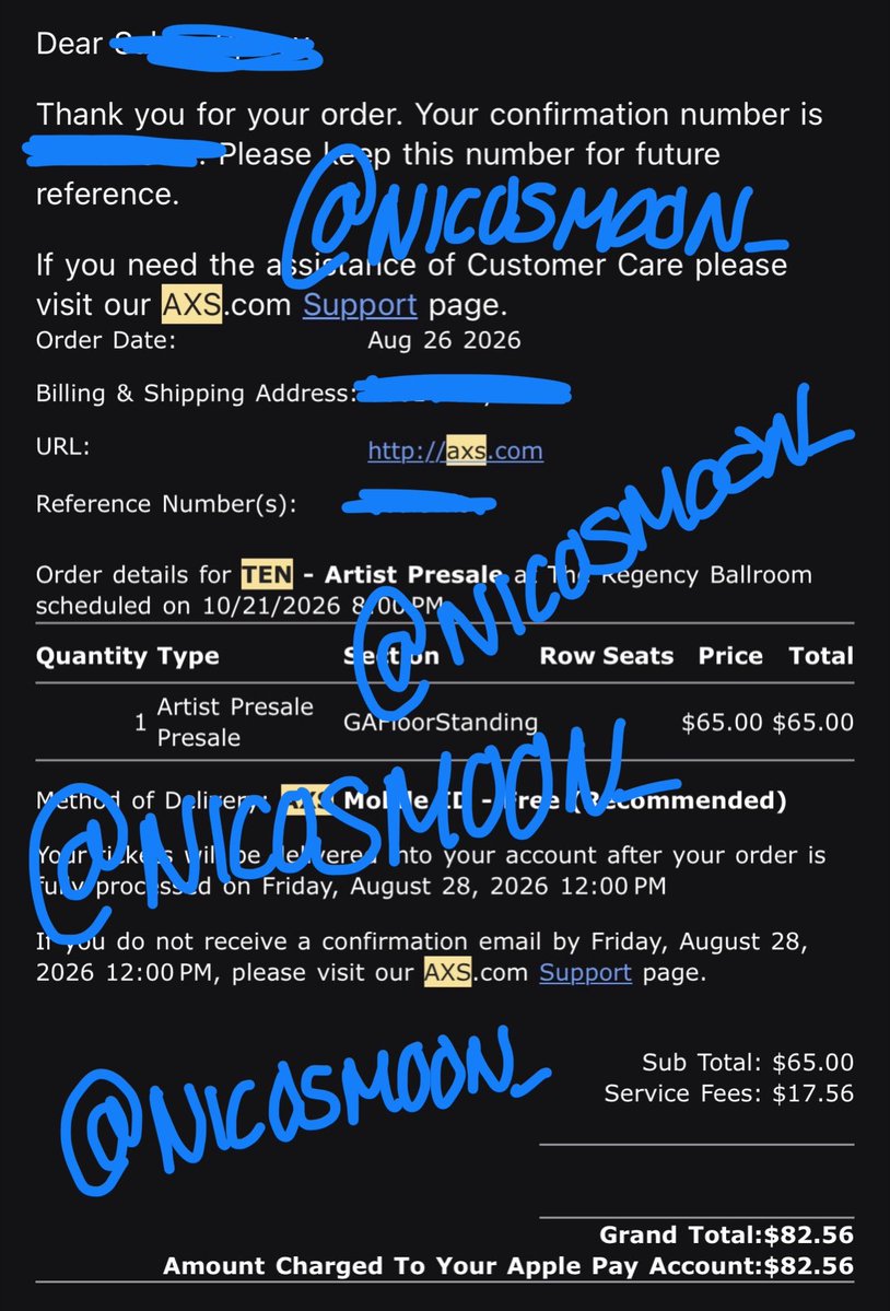 nicosmoon_'s tweet photo. WTS 1 SF GA ticket for TEN
Date: October 21, 2026 @8pm
Venue: The Regency Ballroom
Want: $60
DM me if interested!
#wtstenticket #wtsten #tenconcert https://t.co/9FdwIRApbF